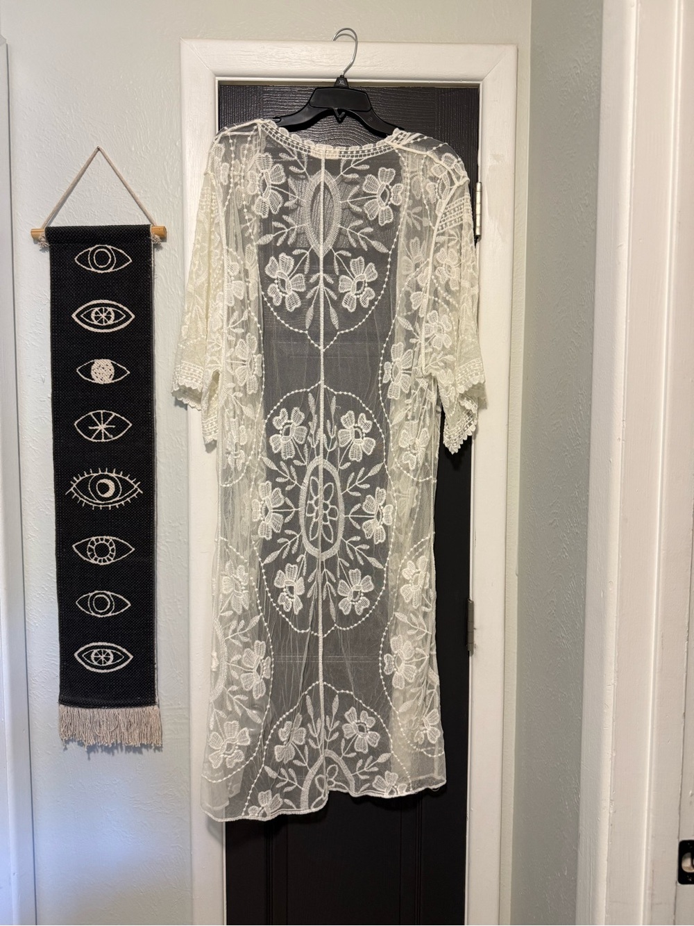 Altar'd State Ivory Floral Lace Long Sleeve Kimono